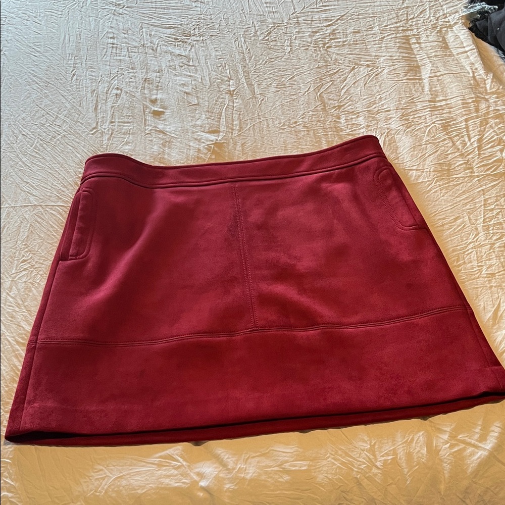 LOFT Wine Red Mini Suede A-Line Skirt